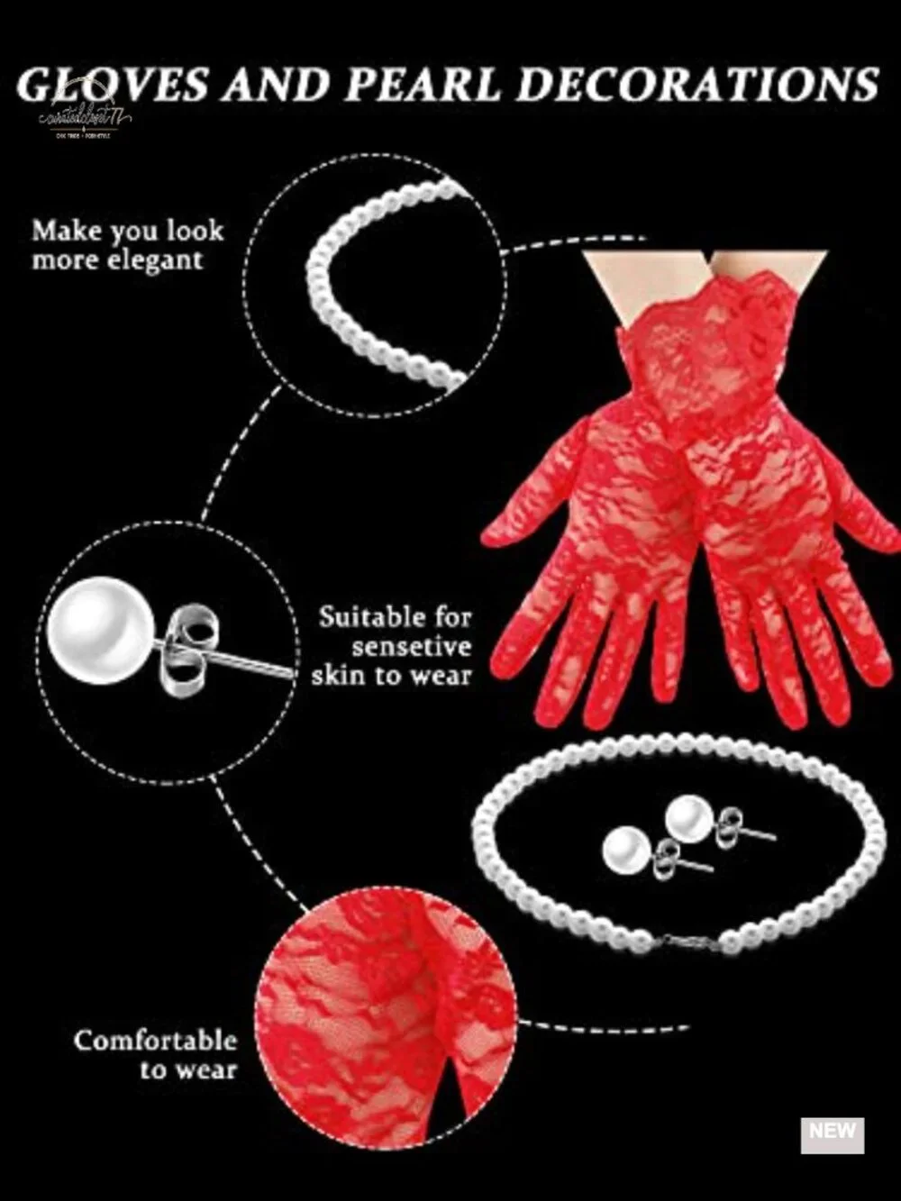 Fascinators Hat Set with Lace Gloves Pearl Necklace